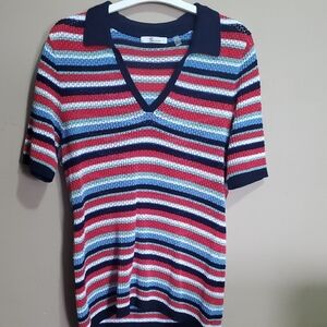 89th+Madison Striped V-Neck Knit Top Size Large